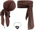 Vue détaillée de foulard, ceinture de pirate marron et cache-œil tête de mort pour costume. - Taille unique / Marron Ensemble de 3