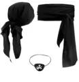 Ensemble de costume de pirate noir avec bandana, ceinture et cache-œil tête de mort pour Halloween. - Taille unique / Parure 3 Pièces Noir