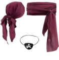 Ensemble de costume de pirate avec foulard rouge foncé, ceinture assortie et cache-œil. - Taille unique / Ensemble 3 Pièces Bordeaux