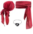Ensemble foulard, ceinture et cache-œil de pirate rouge pour déguisement d'Halloween. - Taille unique / Ensemble 3 pièces rouge vif