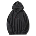 Plain black hooded sweatshirt detail, classic long sleeve pullover with pocket and drawstrings. - S / Black Pullover Hoodie
