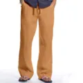 Men casual linen trousers breathable loose fit drawstring daily long pants summer apparel - Orange