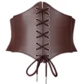 Medieval vintage corset belt wide lace up waist cincher for women fashion apparel details. - Brown Waist Belt
