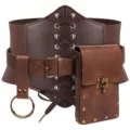 Medieval retro wide corset belt with pouch, brown steampunk waist cincher for women. - Brown 3-Piece Set (Drawstring Corset Belt + Waist Bag + Leather Holder)