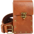Medieval vintage wide faux leather belt with metal lock and rivets for women retro costume - Brown Large Waist Bag (With Belt)