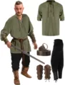 Ensemble de costume de pirate médiéval renaissance pour homme avec chemise et ceinture. - S / Haut Et Bas / Vert Et Noir