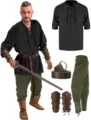 Ensemble de costume médiéval de la Renaissance pour homme avec chemise, pantalon, ceinture. - S / Haut Et Bas / Noir et vert