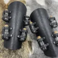 Bracers en cuir alchimique médiéval avec flacons en verre, cosplay viking authentique. - Taille unique / Noir