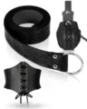 Medieval retro black leather belt set with corset, pouch and Celtic knot embossed details. - Black 3-Piece Set (Printed Belt + Embossed Pouch + Corset Belt)