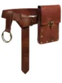 Medieval retro brown faux leather wide belt with pouch and metal ring for cosplay party. - Brown 2-Piece Set (Waist Bag + Leather Holder)