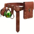 Medieval leather belt set with potion bottle, vintage brown costume waist bag and accessories. - Brown Set - Studded Fanny Pack (510g)