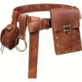 Medieval retro brown leather waist belt with steampunk pouches, ring holder, and brass hardware. - Brown Set - Studded Fanny Pack (310g)
