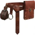 Medieval vintage leather belt set with pouch and metal rings for cosplay and renaissance fairs. - Brown Set (300g)
