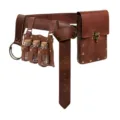 Medieval vintage leather belt with pouch and glass potion bottles for cosplay costume. - Black Set (420g)