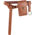 Medieval Renaissance brown leather belt with pouch and metal buckle for cosplay event. - Brown Set 2 (260g)