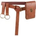 Medieval retro faux leather wide waist belt with pouch and ring hardware for women cosplay - Brown Set (280g)