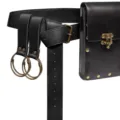 Medieval retro black leather waist belt with pouch and metal rings for women steampunk fashion - Black Set (280g)