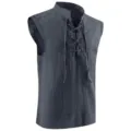 Men medieval sleeveless vest vintage lace up dark grey tunic costume top for cosplay party. - S / Tops / Dark Gray