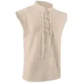 Medieval retro sleeveless lace-up vest detail shot, vintage cosplay costume apparel view. - Off White