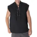 Men medieval vintage sleeveless lace up vest gothic retro black cosplay costume top - S / Tops / Black