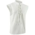 Men's Medieval Vintage Lace-Up Sleeveless Vest Renaissance Costume Casual White Tank Top - S / Tops / White