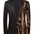 Mens Fashion Black Gold Sequin Tree Branch Patchwork Formal Suit Jacket Variant - XS / Gold
