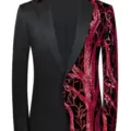 Men's asymmetric sequin blazer black red stylish party jacket formal business slim fit coat - XS / Red