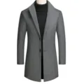 Men's grey wool blend trench coat mid-length overcoat jacket showcased on mannequin main view - 170/M / Gray