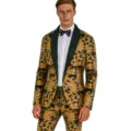 Costume De Smoking En Velours Baroque À Paillettes Dorées Pour Fête Scène Homme Show - Or