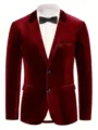 Men's Slim Fit Velvet Blazer Burgundy Formal Suit Jacket Stylish Casual Party Outwear - S / Red