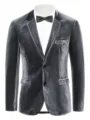 Men's grey velvet slim fit blazer jacket featuring a classic notch lapel and soft fabric. - Gray