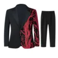 Boys shiny red sequin branch pattern suit jacket and trousers set trendy formal wear - 6 / Top And Bottom / Red