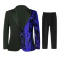 Boys sequin suit set jacket pants stylish shiny party wedding wear trendy festive outfit - 6 / Top And Bottom / Blue