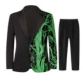 Boys black sequin branch pattern blazer and pants detail showing exquisite stitching work. - 6 / Top And Bottom / Green