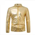 Men's metallic gold zip-up jacket stylish shiny stage party outerwear variant view. - M / Tops / Gold