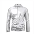Men's silver metallic jacket shiny futuristic full zip outerwear for stage party clubwear - M / Tops / Silver