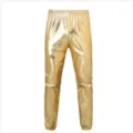 Men metallic shiny gold trousers stage party performance pants fashion club wear dance bottom - M / Bottoms / Gold