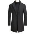 Men's slim fit wool blend mid-length trench coat winter lapel double breasted overcoat jacket - 170/M / Black