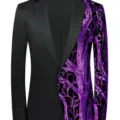 Stylish men's black and purple sequin split blazer, unique velvet party suit jacket. - Purple