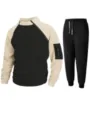Ensemble de survêtement en molleton pour homme sweat col montant color block et pantalon. - M / Haut et Bas / Blanc Cassé
