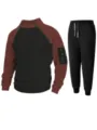 Ensemble de survêtement colorblock pour homme sweat-shirt manches longues et pantalon chaud - M / Haut et Bas / Brun Foncé