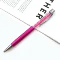 Elegant pink metal ballpoint pen filled with sparkling crystals and silver accents - Rose Red