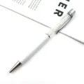 Elegant white metal ballpoint pen featuring a sparkling crystal filled clear barrel design. - White