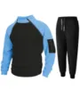 Ensemble de survêtement en polaire bloc bleu noir pour homme sweat pantalon - Bleu lac