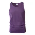 Purple men's athletic solid round neck sleeveless breathable fitness running sports tank top - S / Purple