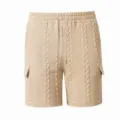 Men's casual textured cargo shorts with drawstring waist and side pockets for summer. - Khaki