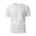 Heren wit korte mouw t-shirt ronde hals getextureerde jacquard top met borstzak - S / Wit