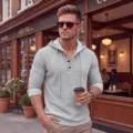 Ανδρικό φούτερ waffle με κουκούλα και κουμπιά, casual vintage μακρυμάνικο τοπ άνεσης. - S / Γκρι