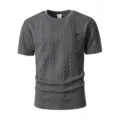 Heren donkergrijs kort mouw t-shirt met ronde hals, jacquard textuur en borstzakje erop. - donkergrijs