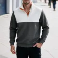 Ανδρικό στυλάτο μπλουζάκι waffle color-block, casual μακρυμάνικο πουλόβερ με κουμπιά. - S / Λευκό Και Γκρι